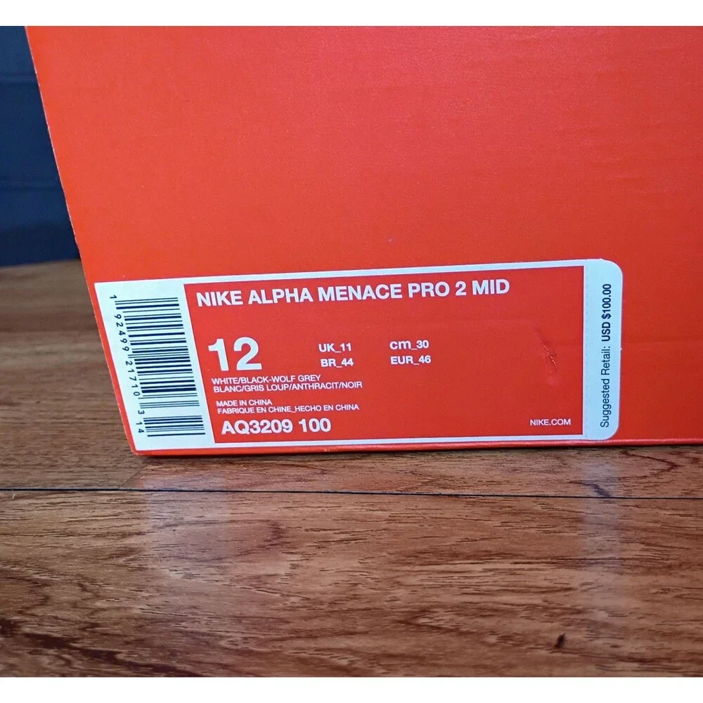 Nike Alpha Menace Pro 2 Mid Football Cleats Mens 12 White AQ3209-100 NIB